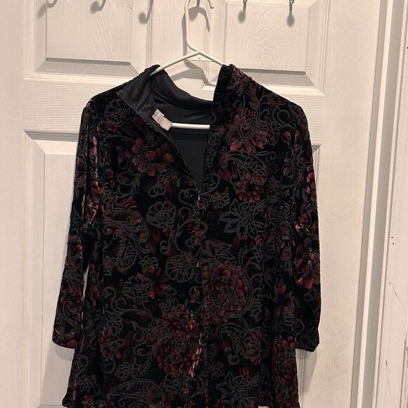 Chicos Velvet Burnout Floral Sheer Lined Mock Neck 3/4 Sleeve Blouse Size XL Top - Picture 6 of 9